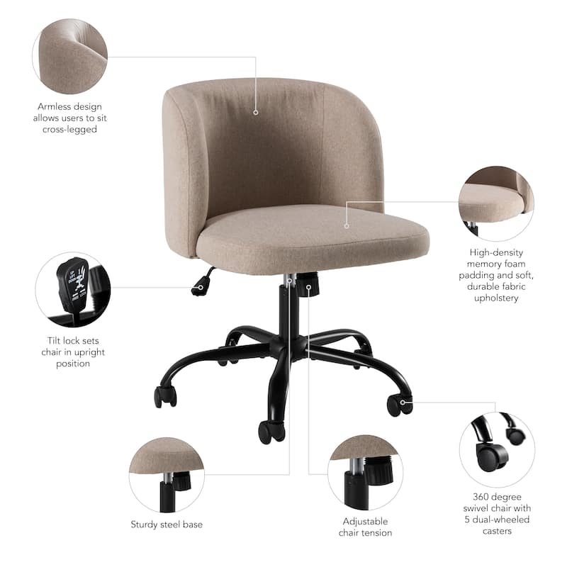 Bush Furniture Pembroke Armless Desk Chair for Home Office