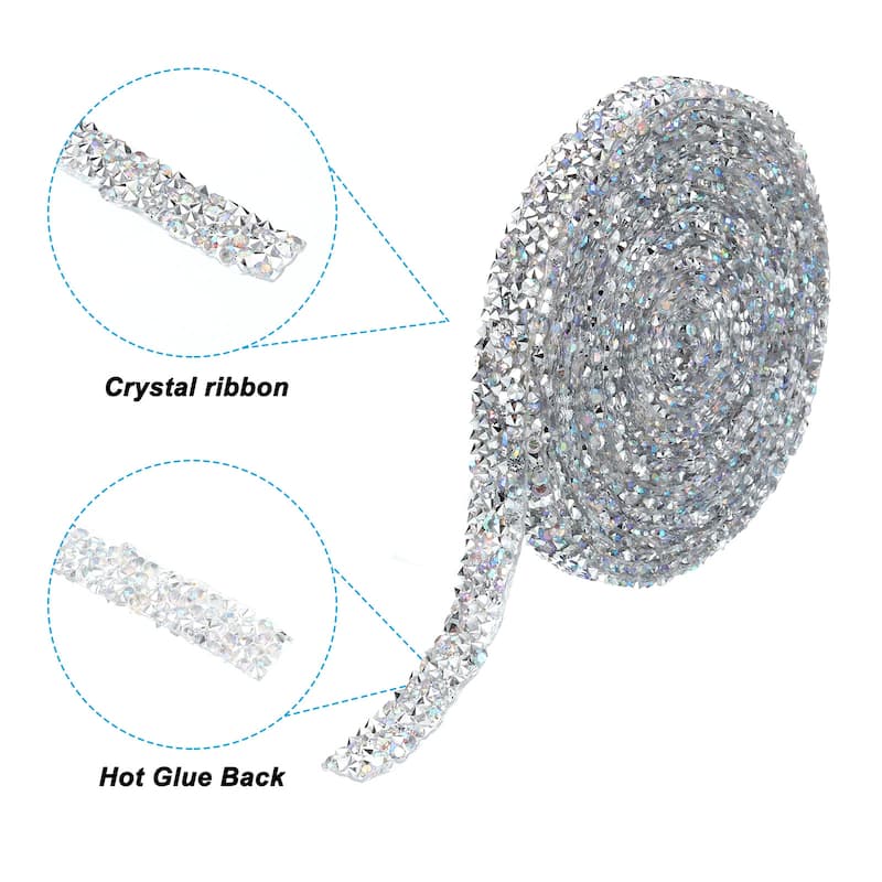 3 Yards Resin Rhinestone Ribbon Crystal Strips Hot Melt Adhesive, AB