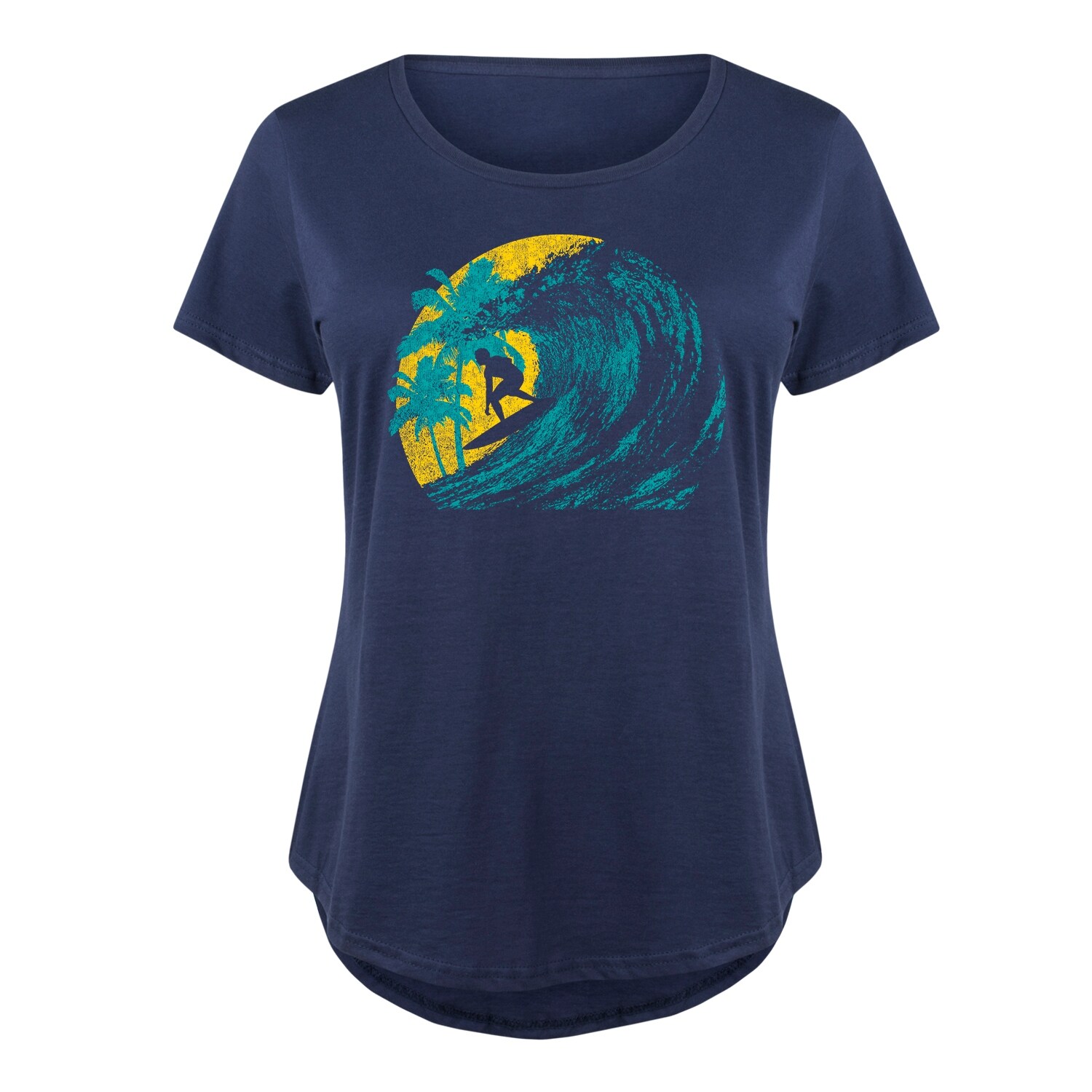 Shop Retro Surfer Silhouette Palms Aqua Yellow Ladies Plus Size