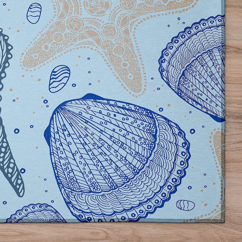 Indoor/ Outdoor Surfside Starfish Shells Washable Rug New