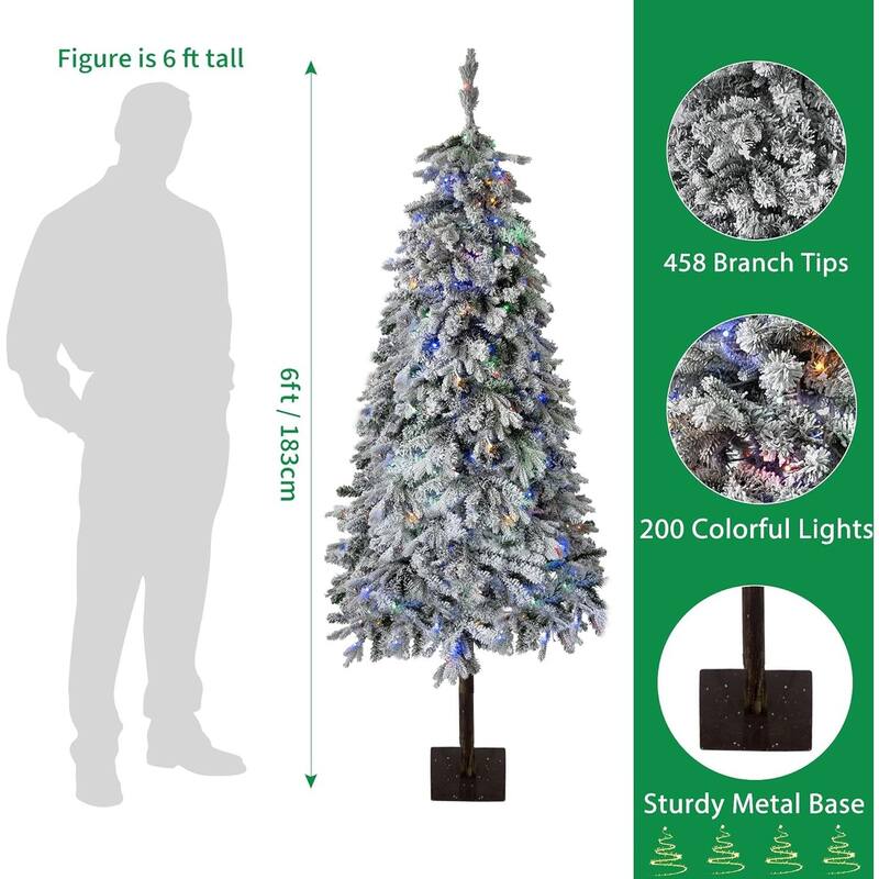 Artificial Snow Flocked Xmas Tree, with 458 PE Branch Tips, 200 Colorful Lights
