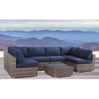 Resort Grade Set 7 Piece Rattan Sunbrella Sectional Seating Group