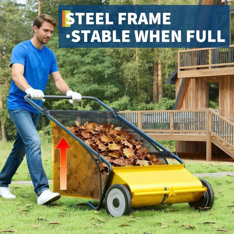 26 in Push Lawn Sweeper for All Terrains 7 cu. ft. Collection Bag 4 Brushes and Adjustable Height