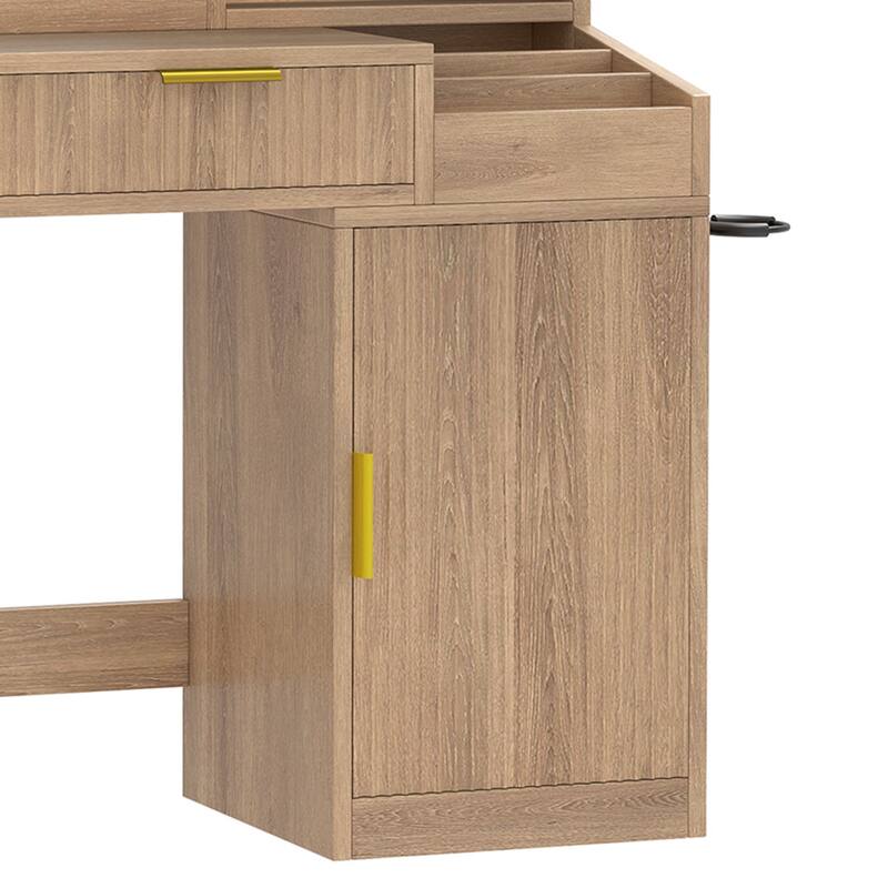 Moasis Makeup Vanity Desk with Power Outlet and 2 Drawers&3 Color Lighting Modes