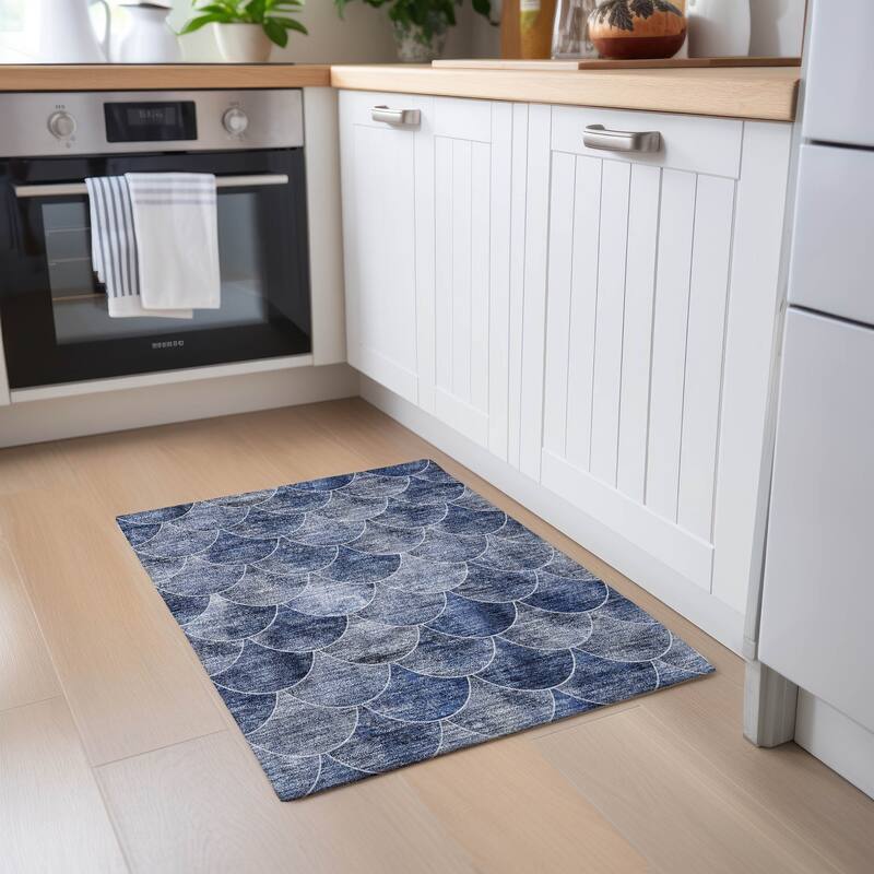 Machine Washable Indoor/ Outdoor Chantille Contemporary Rug - Blue - 1'8" x 2'6"