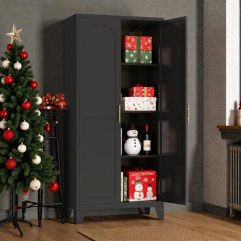 61'' Metal Storage Cabinet with Shapely Doors, Adjustable Shelves, Tall Steel Organizer for Bedroom, Living Room or Office