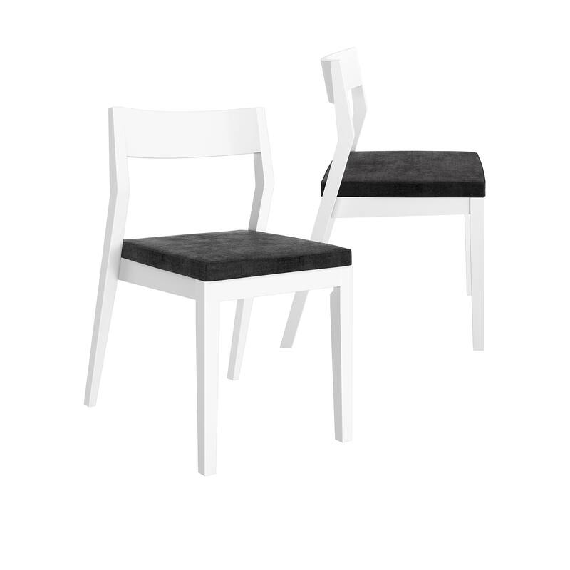 Plank and Beam Modern Solid Wood Upholstered Cushion Dining Chair - Set of 2 - White/Onyx Cushion