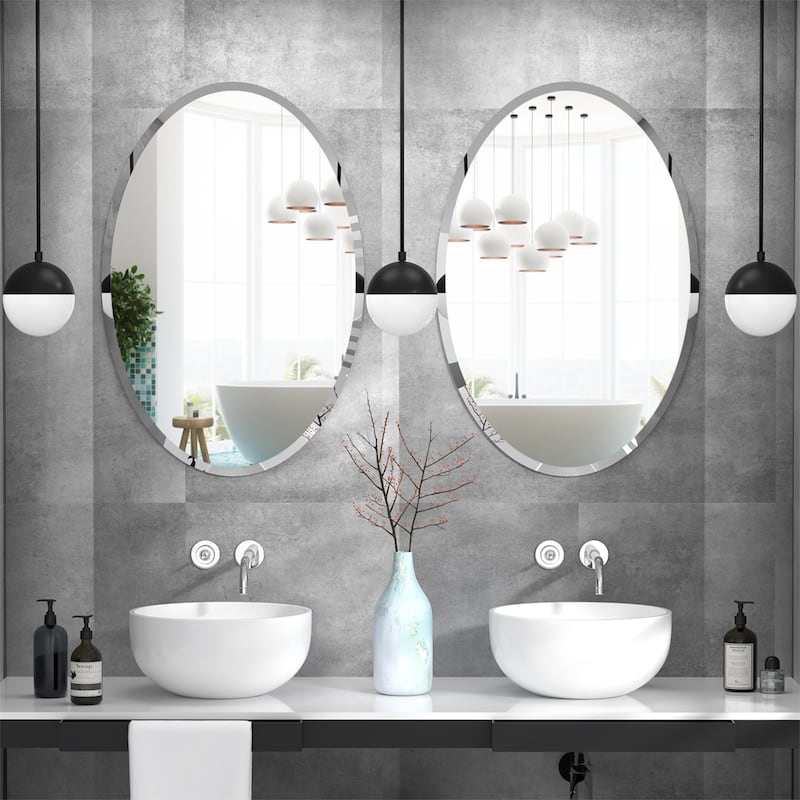 KOHROS Modern Beveled Oval Bathroom Vanity Frameless Wall Mirror