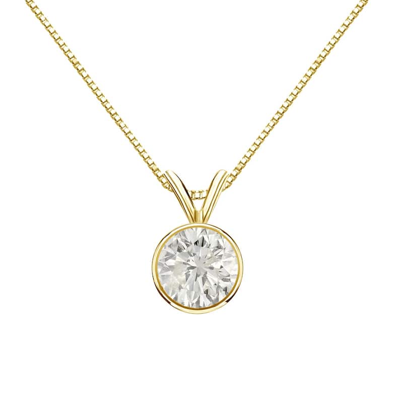 Auriya 3/4ctw Round Solitaire Diamond Necklace 14k Gold Bezel-set (J-K, SI1-SI2)