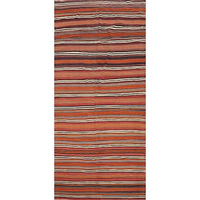 Hand Woven Oriental 100% Wool Carpet Southwestern Geometric Oranges & Rust Kilim Area Rug - 12' 8'' X 5' 3''