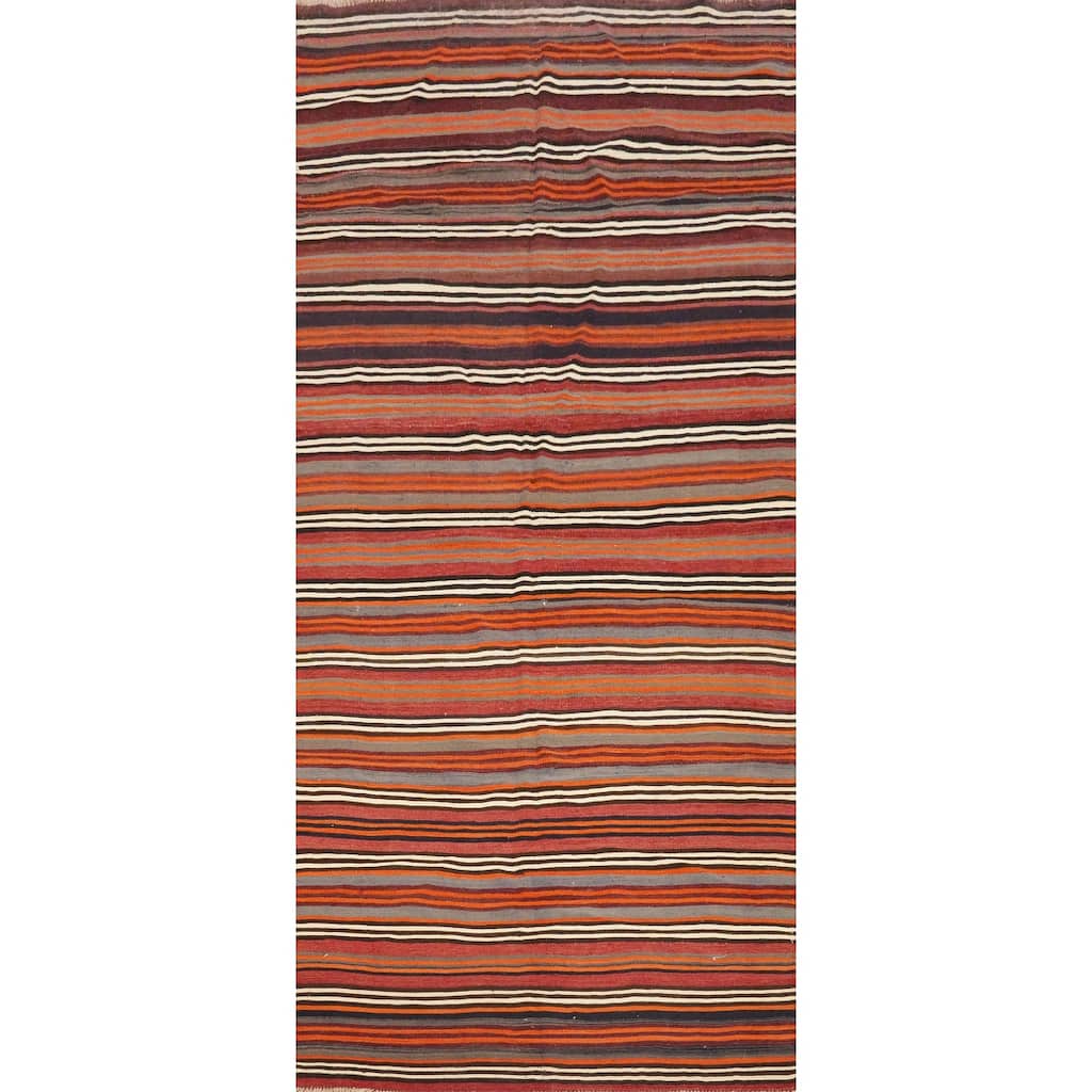 Hand Woven Oriental 100% Wool Carpet Southwestern Geometric Oranges & Rust Kilim Area Rug - 12' 8'' X 5' 3''