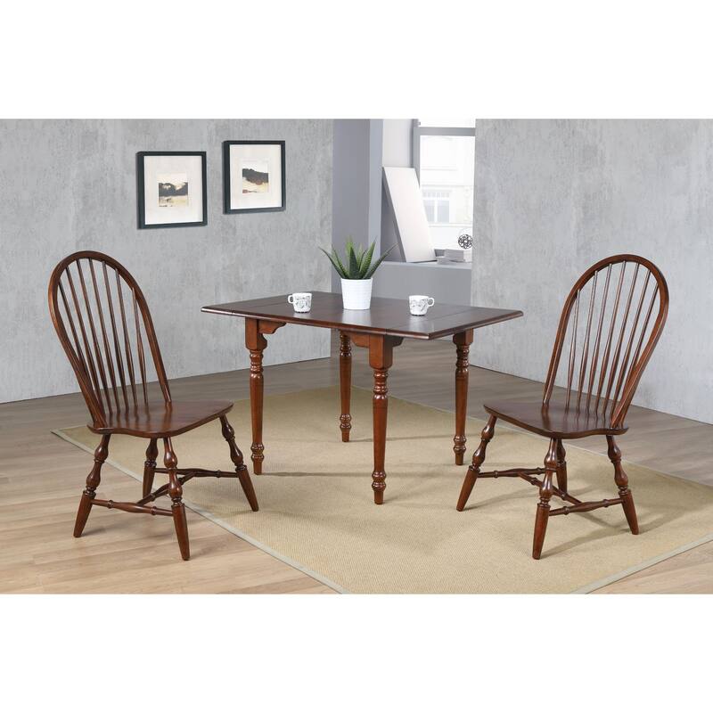 set of 2 chestnut brown curved spindle back wooden dining chairs 41"