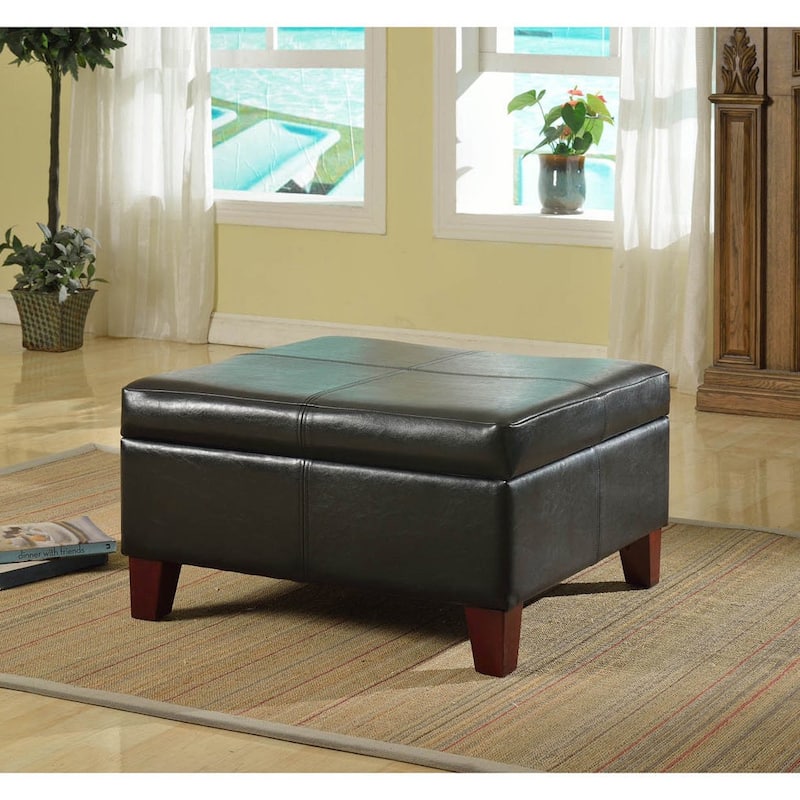 Copper Grove Silene Luxury Black Faux Leather Storage Ottoman Table