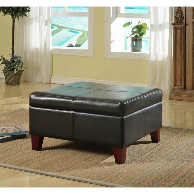 Copper Grove Silene Luxury Large Black Faux Leather Storage Ottoman Table