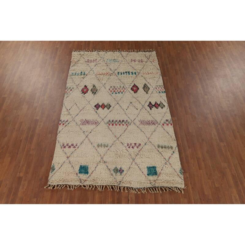 Trellis Plush Moroccan Area Rug Hand-Knotted Wool Carpet - 5'10" x 9'10"