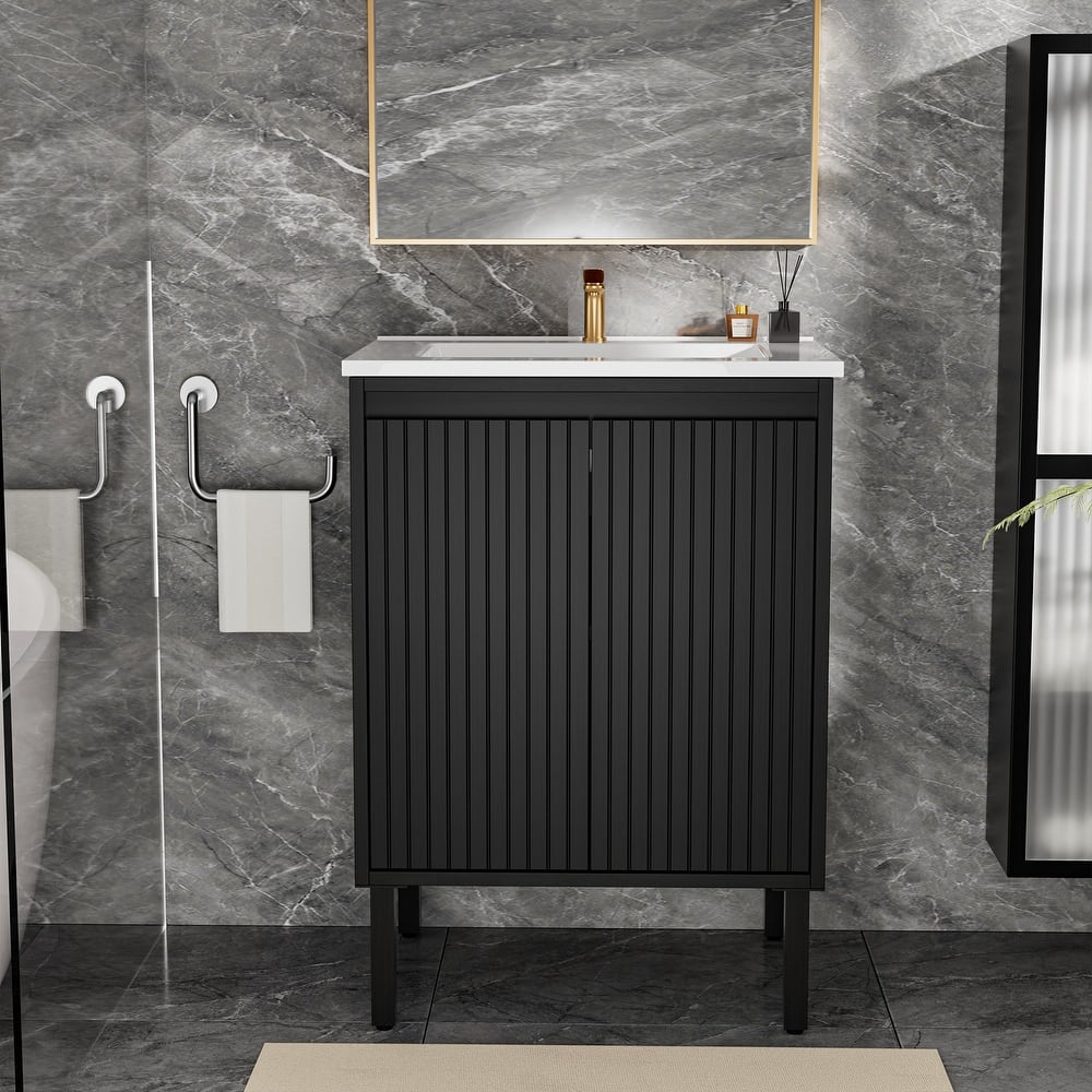 GDFStudio - Niall Modern Mid-Century Freestanding Bathroom Vanity with Soft Close Doors & Large Storage Spaces, WITHOUT Sink
