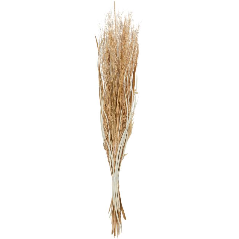 Beige Dried Plant Handmade Tall Floral Bouquet Branch Natural Foliage with Grass Stems and Palm Leaf Accents