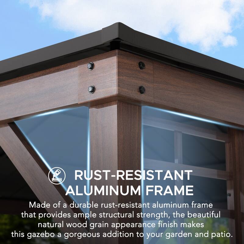 Sunjoy Aluminum Frame Hardtop Gazebo with Planters Outdoor Patio For Gardens, Patios, Lawns