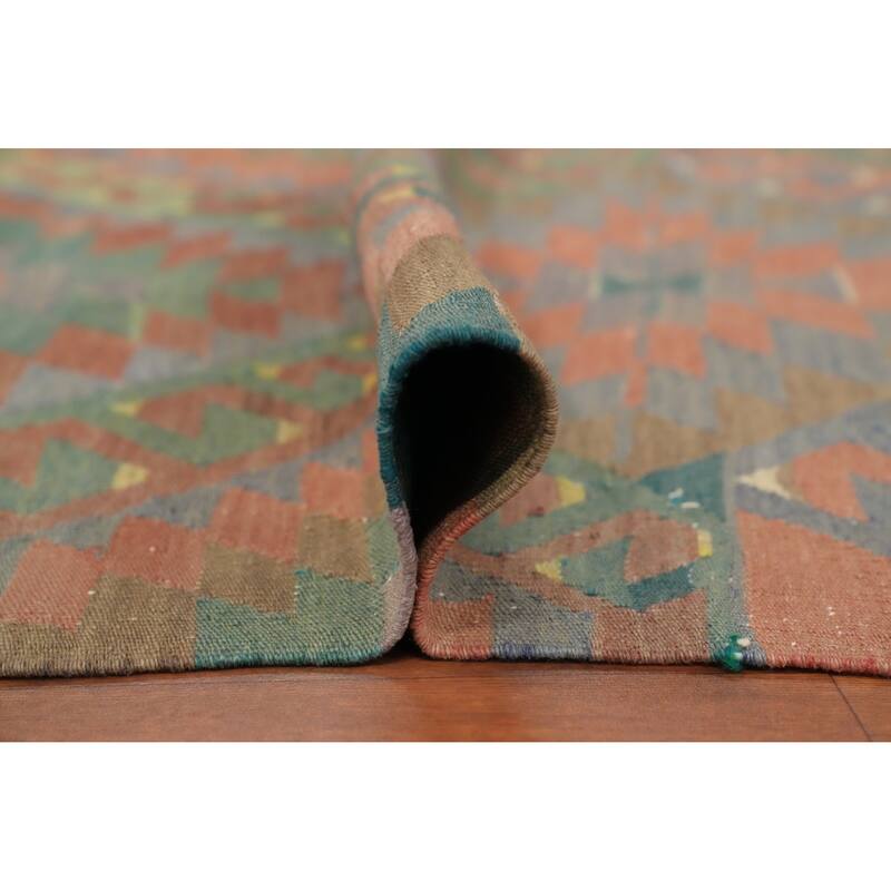 Hand Woven Oriental 100% Wool Carpet Southwestern Tribal Oranges & Rust Kilim Area Rug - 7' 0'' X 5' 8''