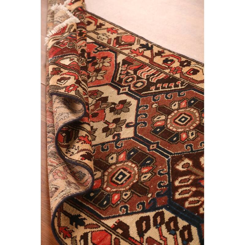 Hand Knotted Oriental 100% Wool Carpet Traditional Geometric Oranges & Rust Bakhtiari Runner Rug - 9' 6'' X 3' 4''