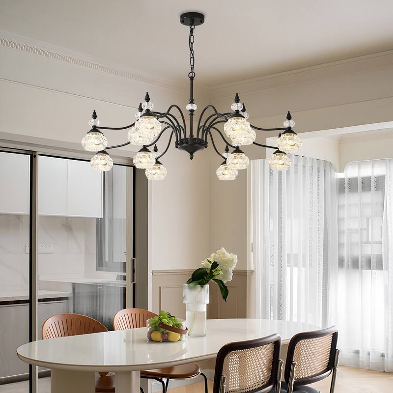 Farmhouse Black Glass Chandelier Modern French Country Pendant Light