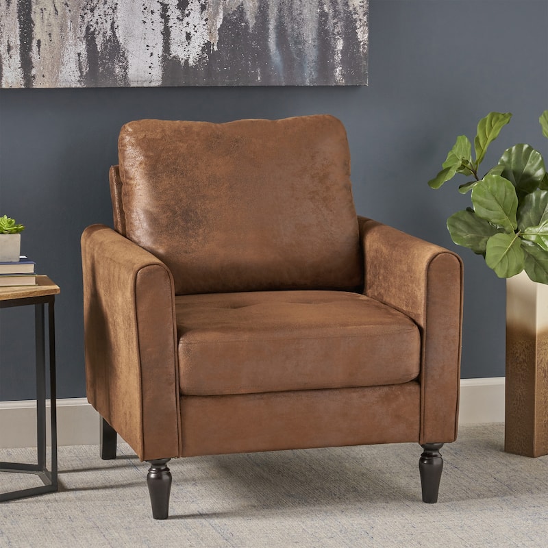 Brown Modern 31" Microfiber Club Chair with Tapered Legs and Thick Seat Cushions