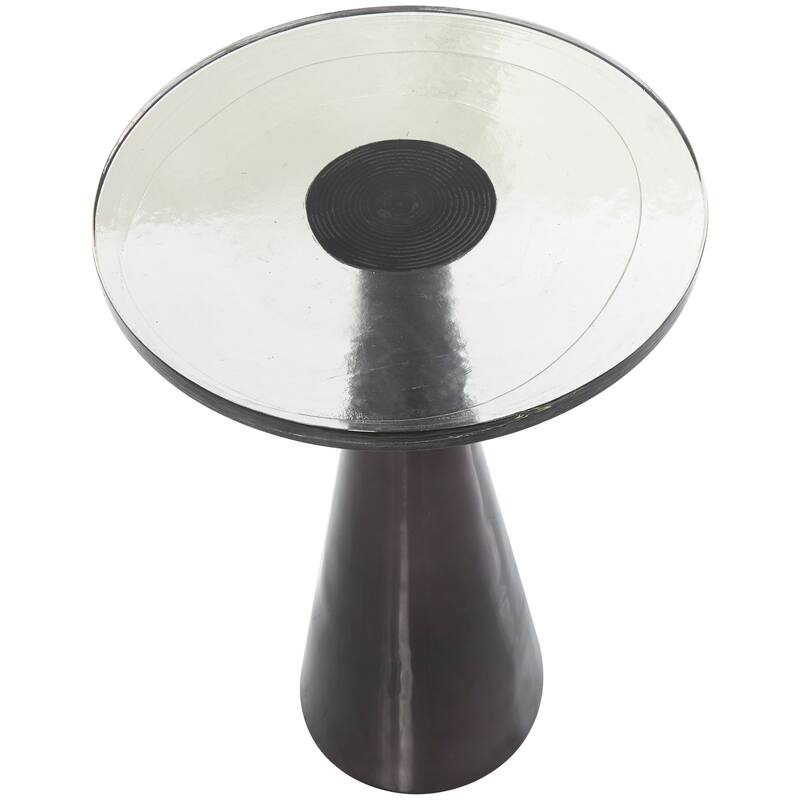 Gold or Black Aluminum Cone Geometric Accent Table with Textured Glass Tabletop