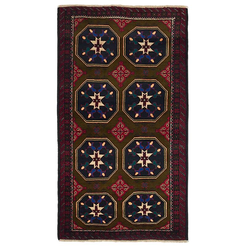 ECARPETGALLERY Hand-knotted Teimani Dark Olive Green Wool Rug - 3'10 x 7'1