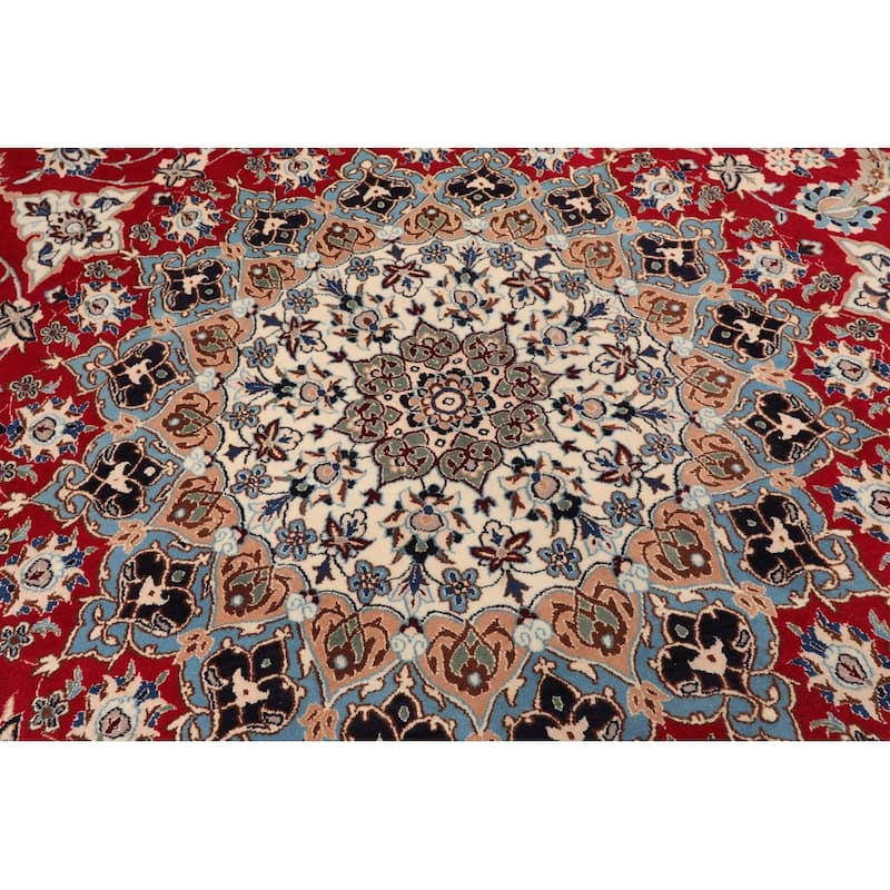 Red Wool & Silk Oriental Rug Hand Knotted Round 250 KPSI - 10' x 10'