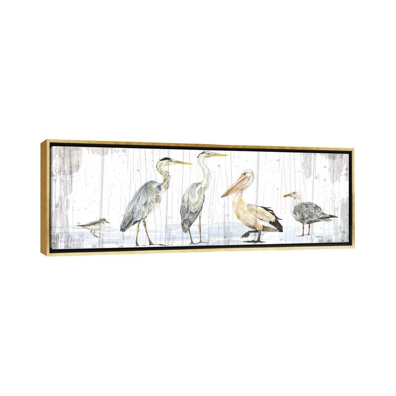 iCanvas "Birds of the Coast Rustic Panel" by Tara Reed Framed Canvas Print - 12x36 - Gold