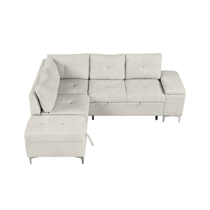 Contemporary L Shaped Sectional Sofa with Storage Ottoman and USB Ports and Drop Down Table for Living Room