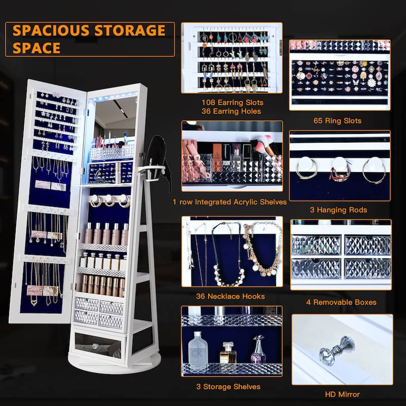22'' Wide Rotatable Jewelry Armoire with Mirror - N/A