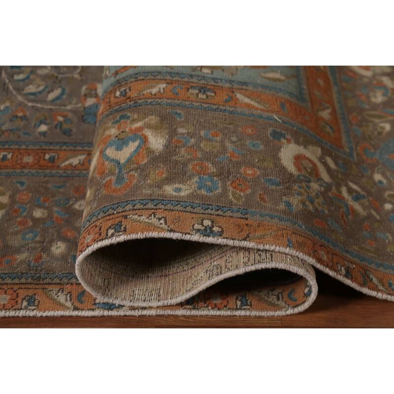 Gray Tabriz Persian Vintage Area Rug Handmade Wool Carpet - 9'10"x 13'1"