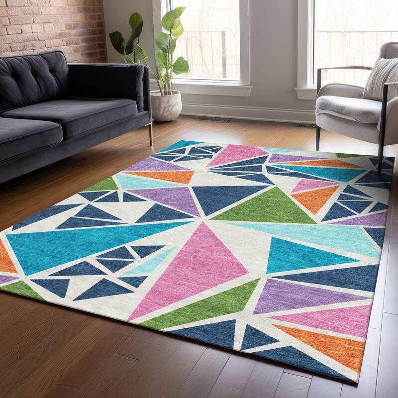 Machine Washable Indoor/ Outdoor Abstract Mosaic Chantille Rug - White - 3' x 5'