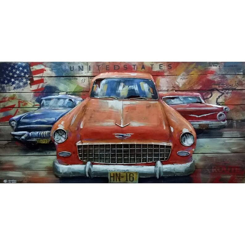 Rustic Metal Car Wall Mount Art Painting Home Decor 3-D Decoration Artwork