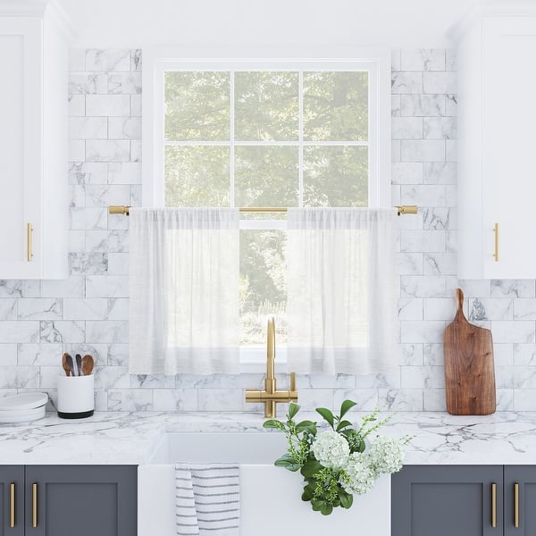 slide 2 of 15, Archaeo Slub Textured Linen Blend Cafe Curtain Pair 56" x 24" - White
