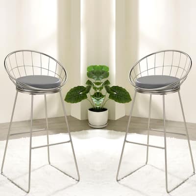 Artistic Design Satin Nickel and Grey Leatherette Seat Bar Stools (Set of 2)