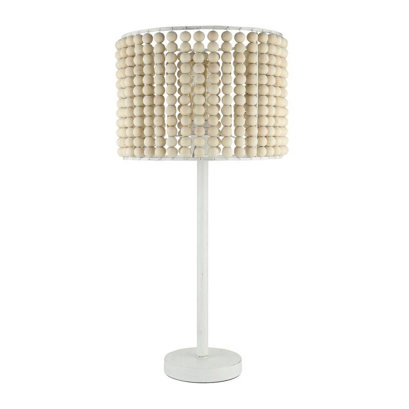 Delilah River of Goods White Metal and Tan Wood 25-Inch Table Lamp - 12.75" x 12.75" x 25.25"