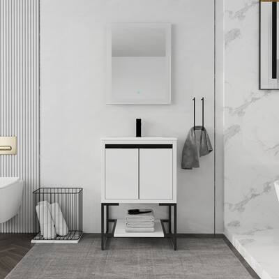24" Freestanding Bathroom Vanity With Two Soft Closing Doors And One Shelf