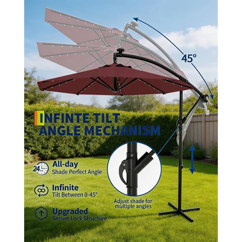 10 ft offset patio umbrella, with solar lights
