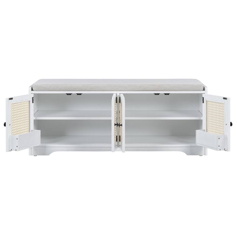 47.4" Rustic Storage Shoe Bench with Removable Cushion and Adjustable Shelves