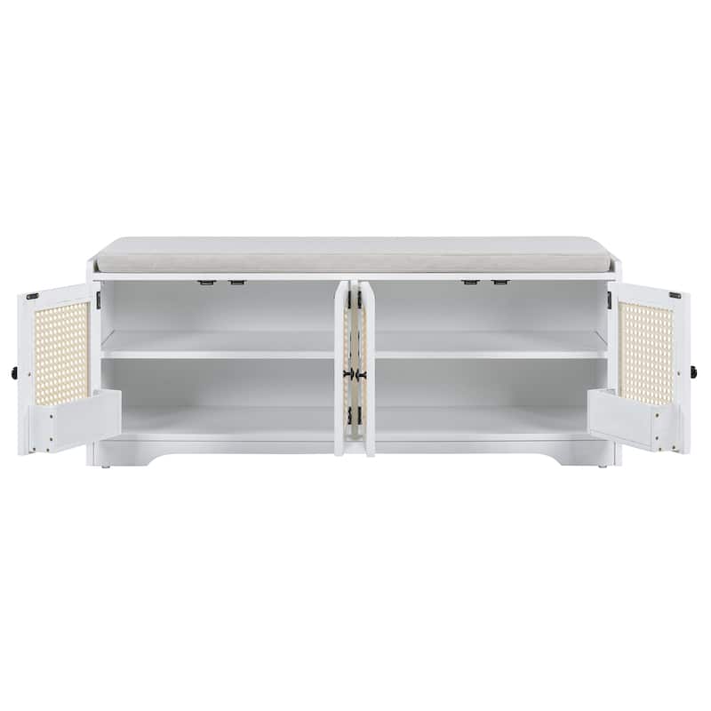 Multifunctional Entryway Bench Indoor Bench, Beige White Shoe Bench Lounge Bench with Removable Cushion