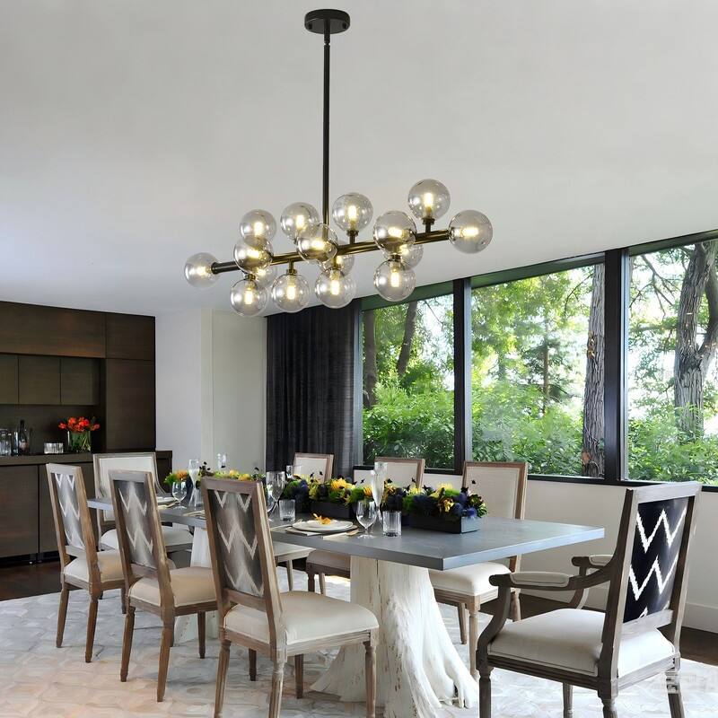 Mid-Century Modern Sputnik Chandelier 16-Light Adjustable Brass Pendant with Glass Globes for Dining Rooms - 34.7in