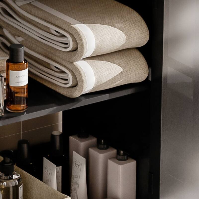 Bathroom Vanity with Ceramic Sink, Wooden Bathroom Storage Cabinet, Vanity Set with Tempered Blurred Glass & Adjustable Shelf