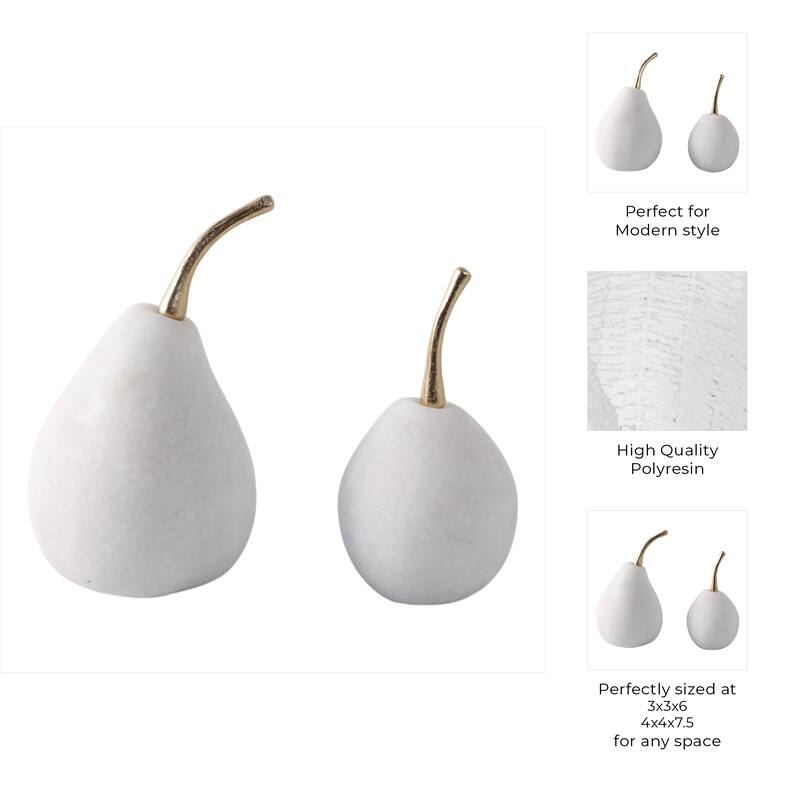Polyresin Decorative Object Stem Pear-Shaped (Set of 2) - 7/6" White - 4" x 4" x 7.5"