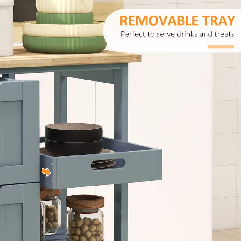 Kitchen Island Cart Rolling with Solid Wood Top, 3 Drawers, 3 Removable Shelves, Serving Utility Carts for Dining Room