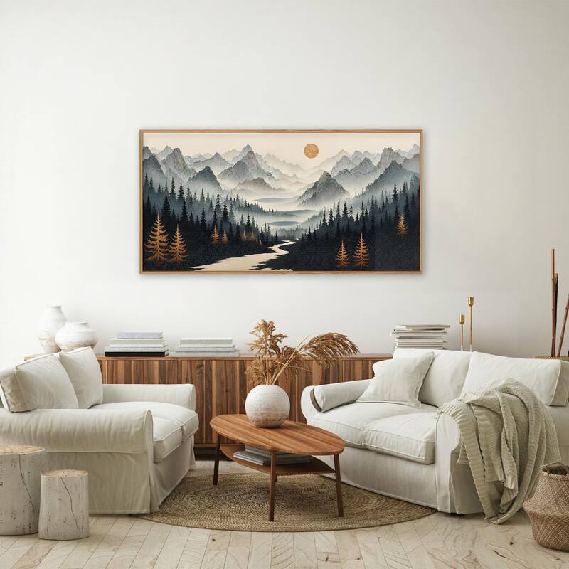 Foggy Mountain Wall Decor, Misty Pine Tree Wall Painting