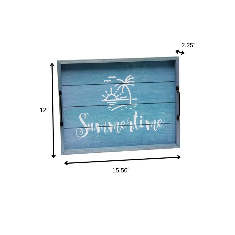 HomeRoots 16" Blue And White Summer Time Serving Tray With Handles - 15.50 in. x 2.25 in. x 12.00 in.