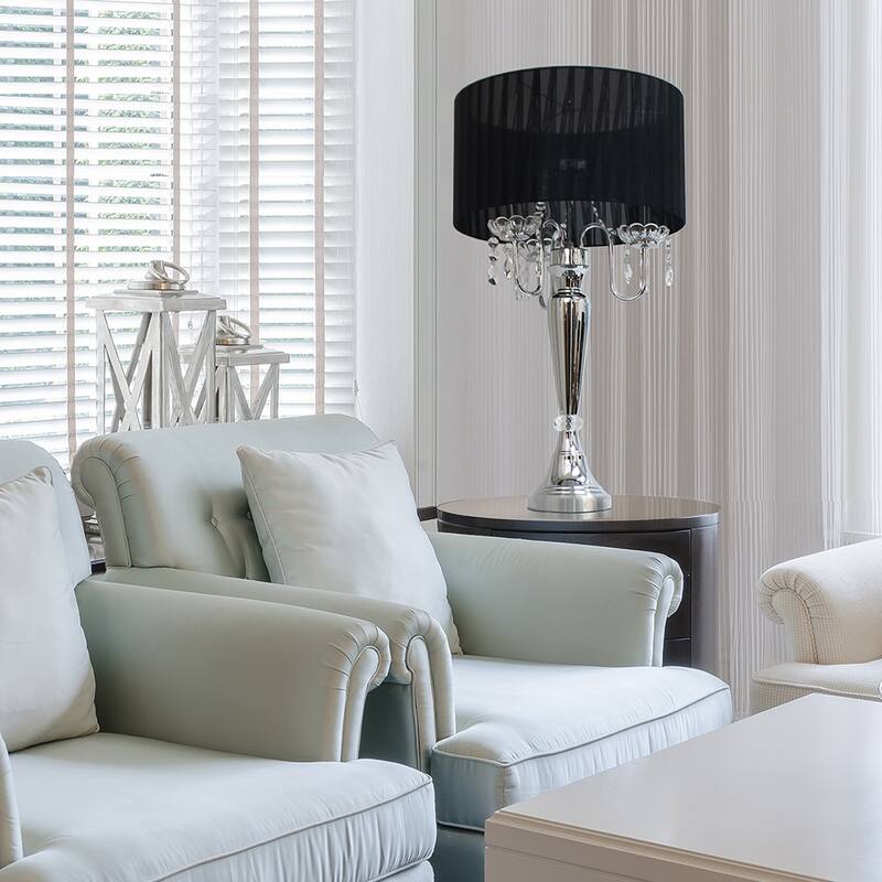 Silver Orchid Bacall Hanging Crystals Sheer Shade Table Lamp