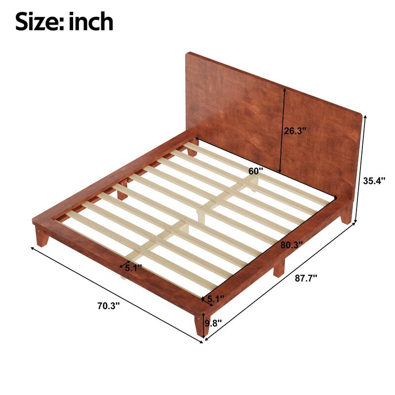 Wooden Platform Bed Frame with Headboard, Rustic Bed Frame with Wood Center Slats Support, No Box Spring Needed, Easy Assembly